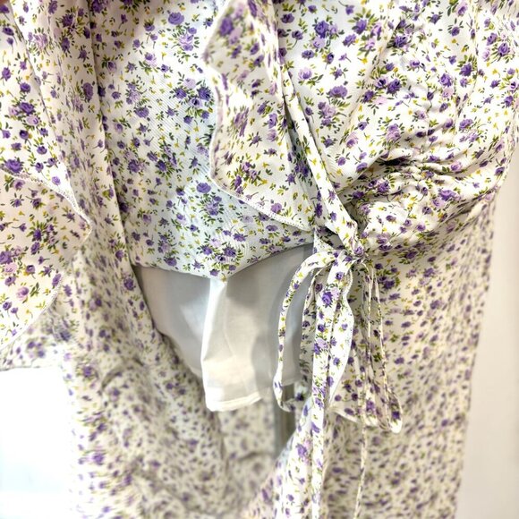 Riley Dress Floral White Midi Dress V-Neck Ruffle Trim sz XL - Picture 4 of 11